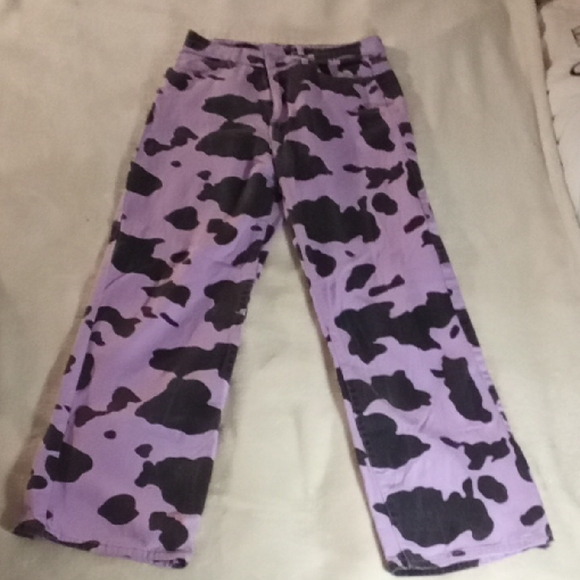 PURPLE COW MOO Pants - Purple and Black Cow Print Wide Leg Pants 15 Inch Waist LIKE NEW!
